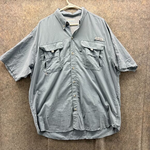 Columbia Shirt Men Large Gray Button Down PFG Fishing Omni Outdoors Vented Nylon - Picture 1 of 12